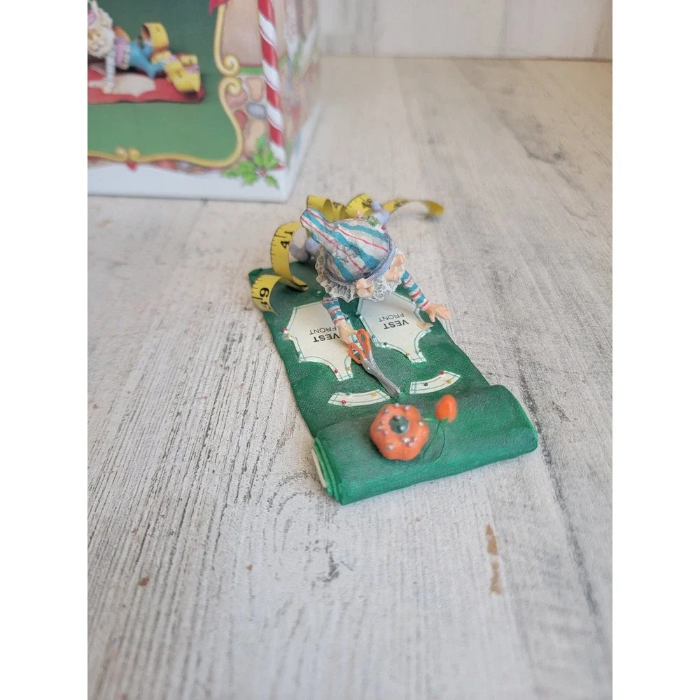 Enesco RARE Pinky AS IS green color variant sewing North Pole Village vintage